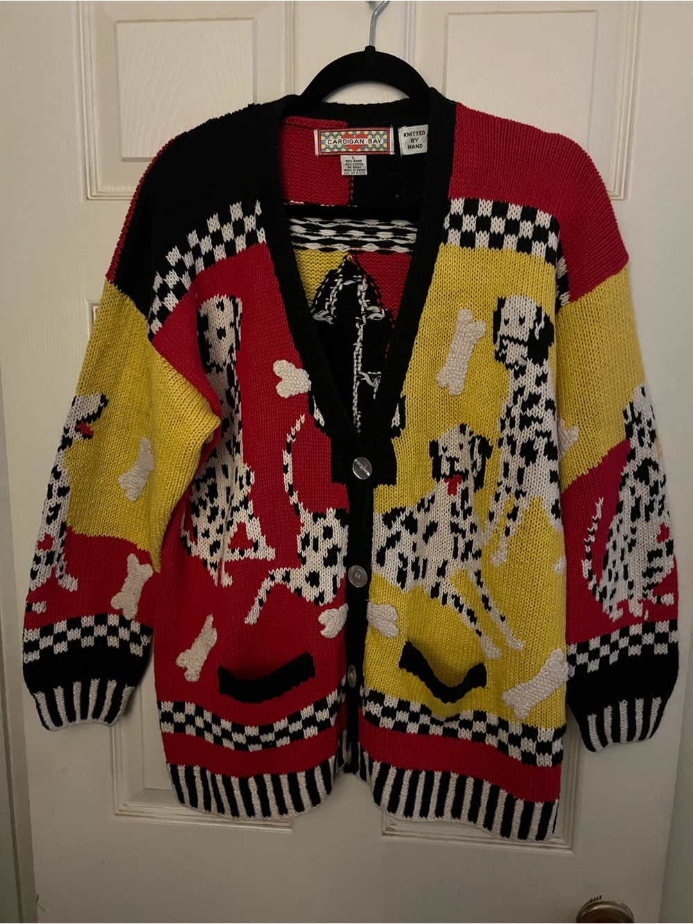 Dalmatian Design Hand Knit Vintage Button Cardigan Sweater - Size L. Women’s.